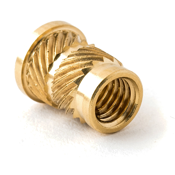 Headed brass threaded insert suitable for heat installation into most types of thermoplastics